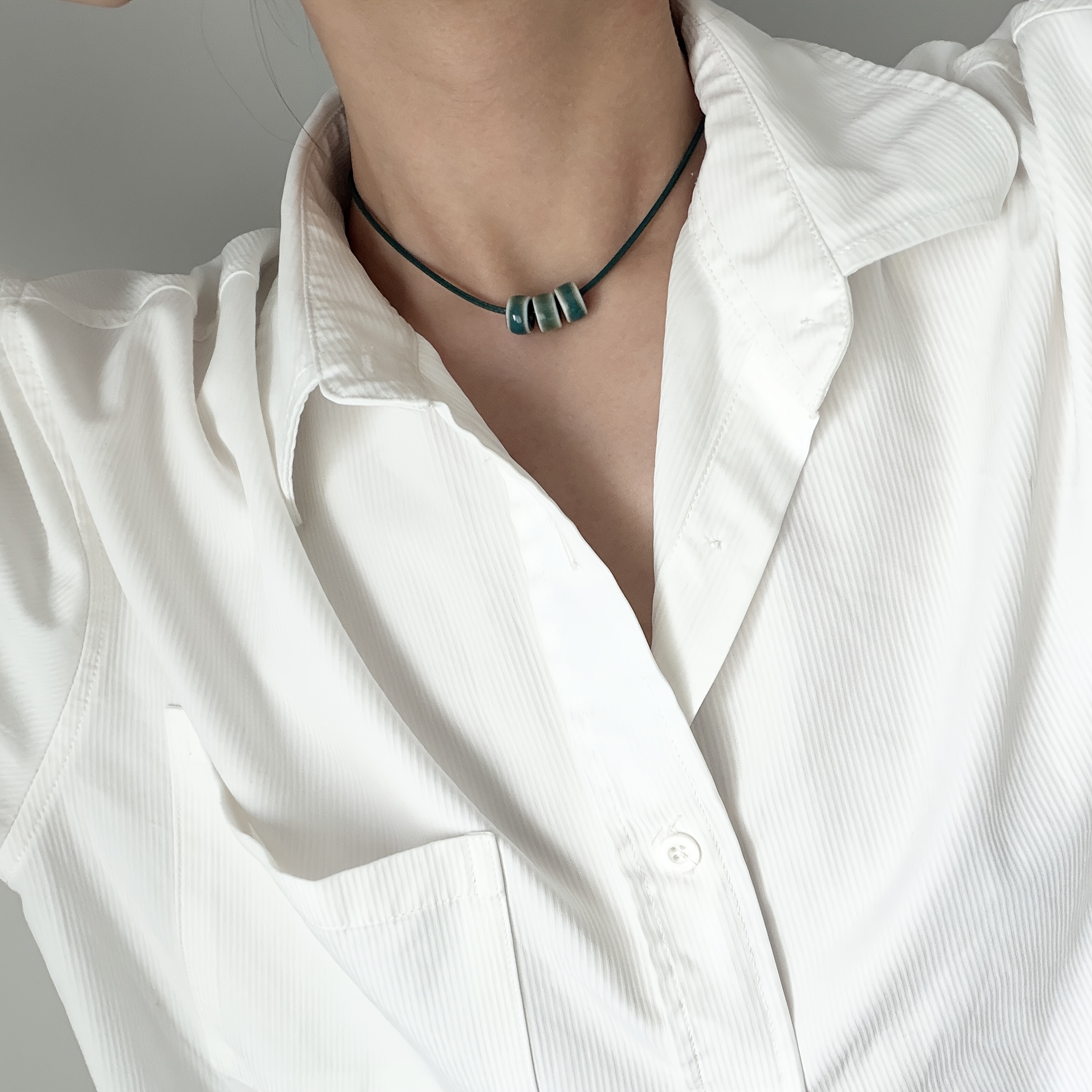 Women's Minimalist Green Ceramic Geometric Pendant Necklace